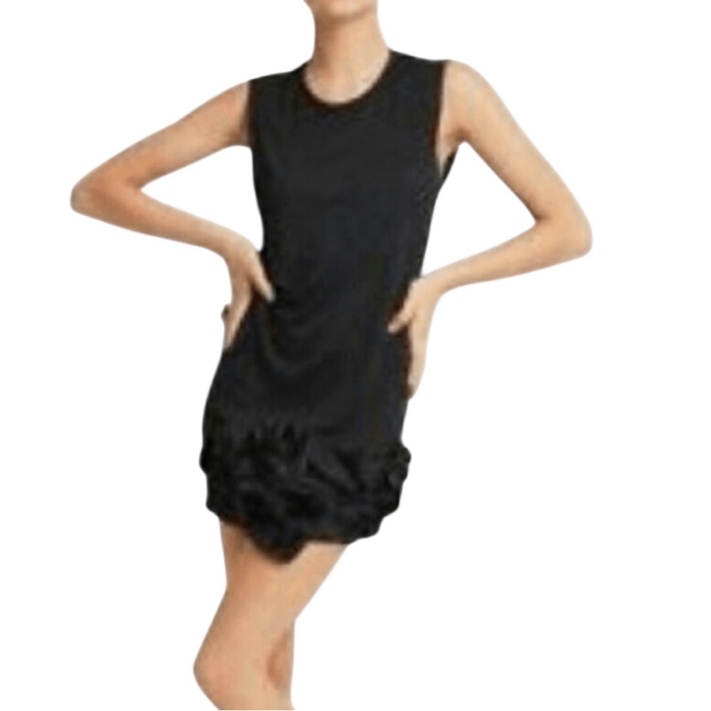 BCBGMAXAZRIA tunic dress with rosette front hemline, black , size XS